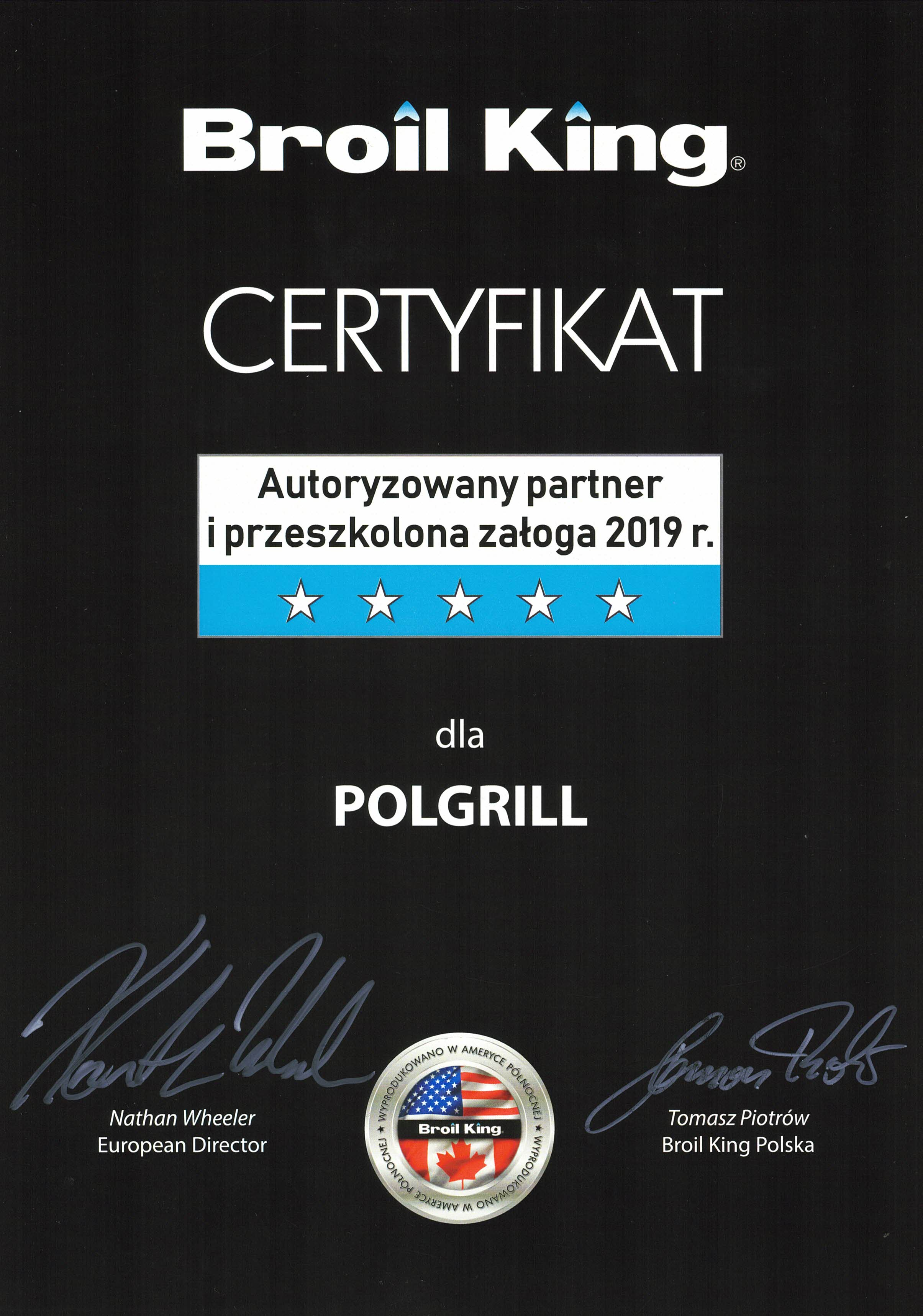 Certyfikat partnera Broil King 2019r